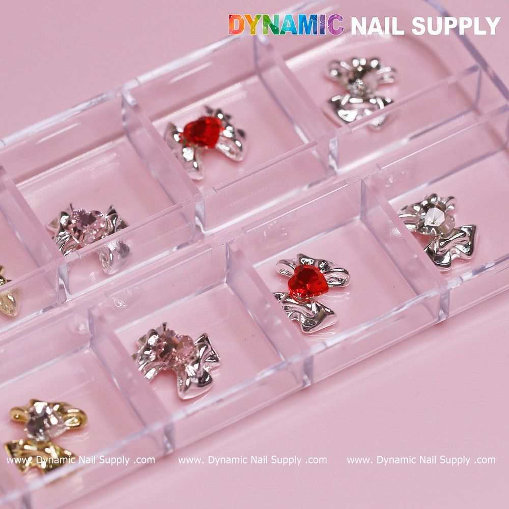 3D bow heart rhinestone nail charms - 3