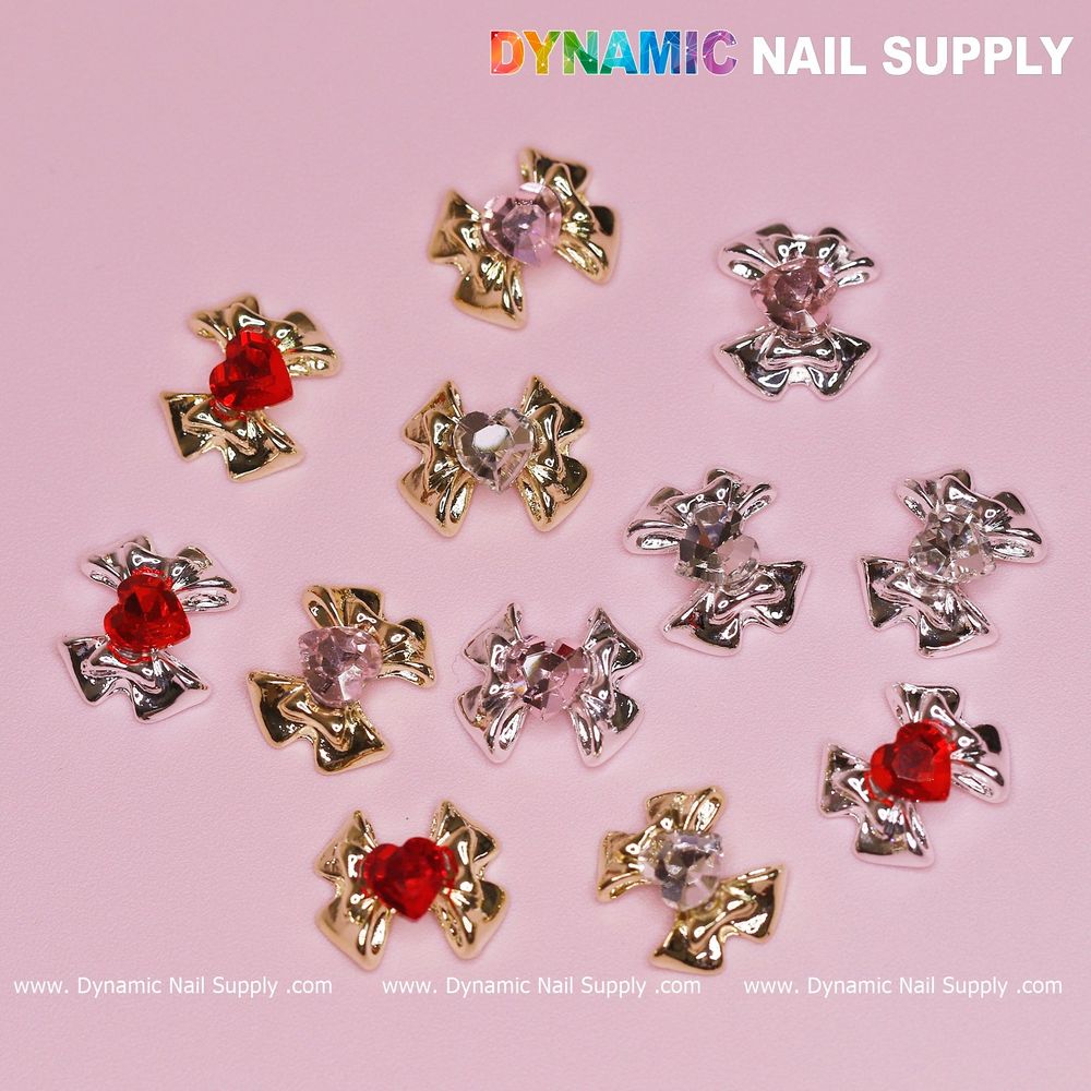 3D bow heart rhinestone nail charms - 4