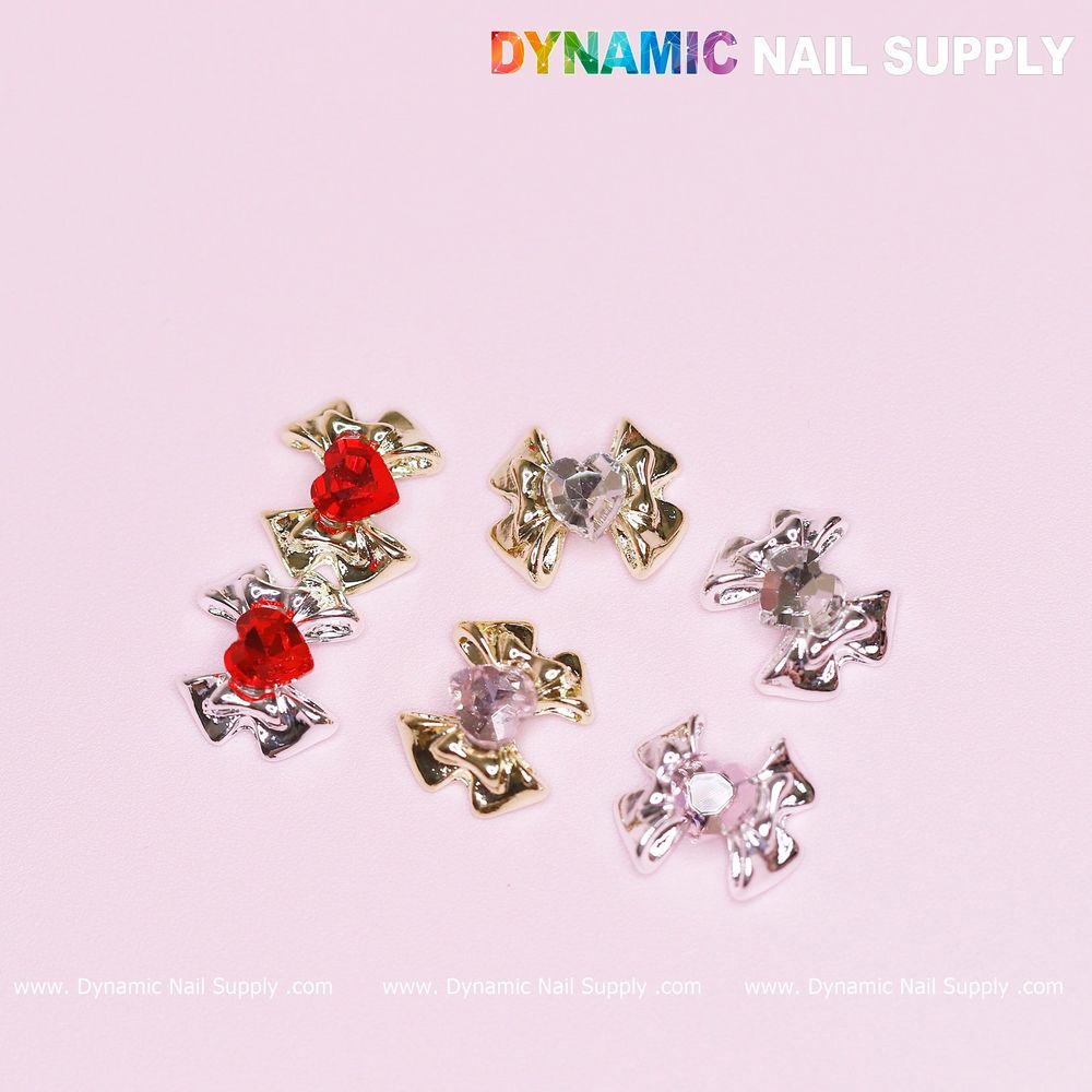 3D bow heart rhinestone nail charms - 5