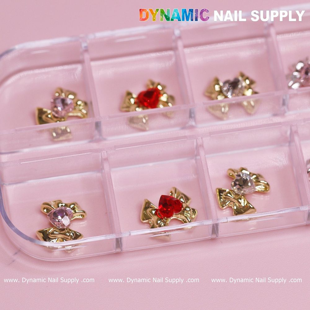 3D bow heart rhinestone nail charms - 6