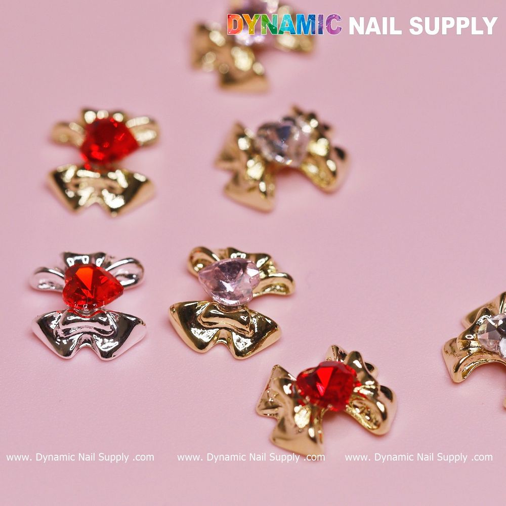 3D bow heart rhinestone nail charms - 7