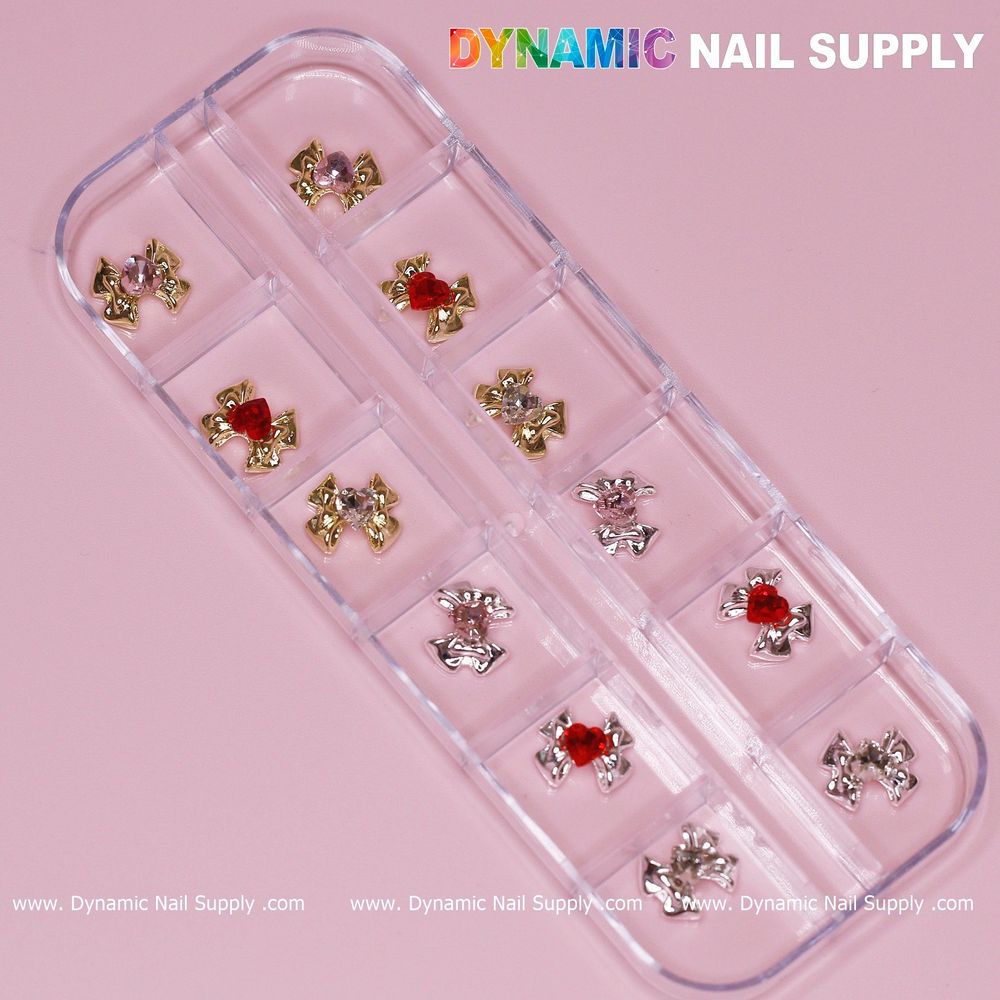 3D bow heart rhinestone nail charms - 8