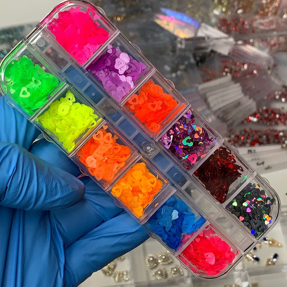 Neon holographic heart nail glitters box - 3